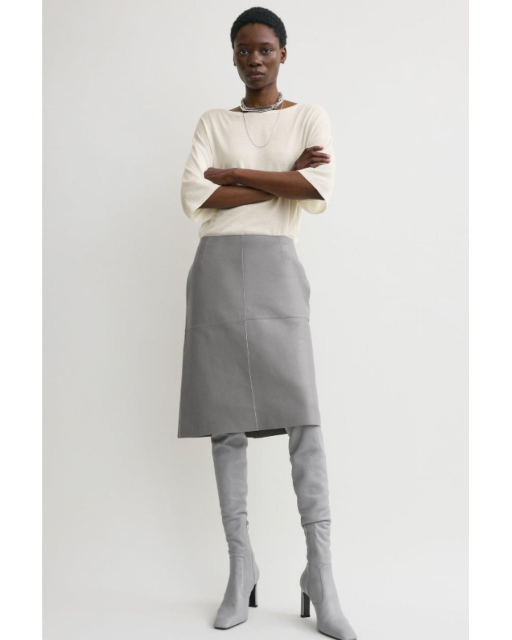Totême  Gray Paneled Leather Skirt
