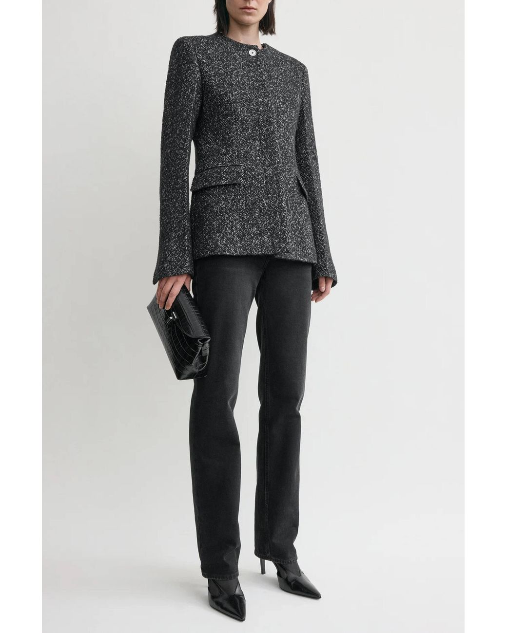 Totême Black Collarless Cinched Jacket