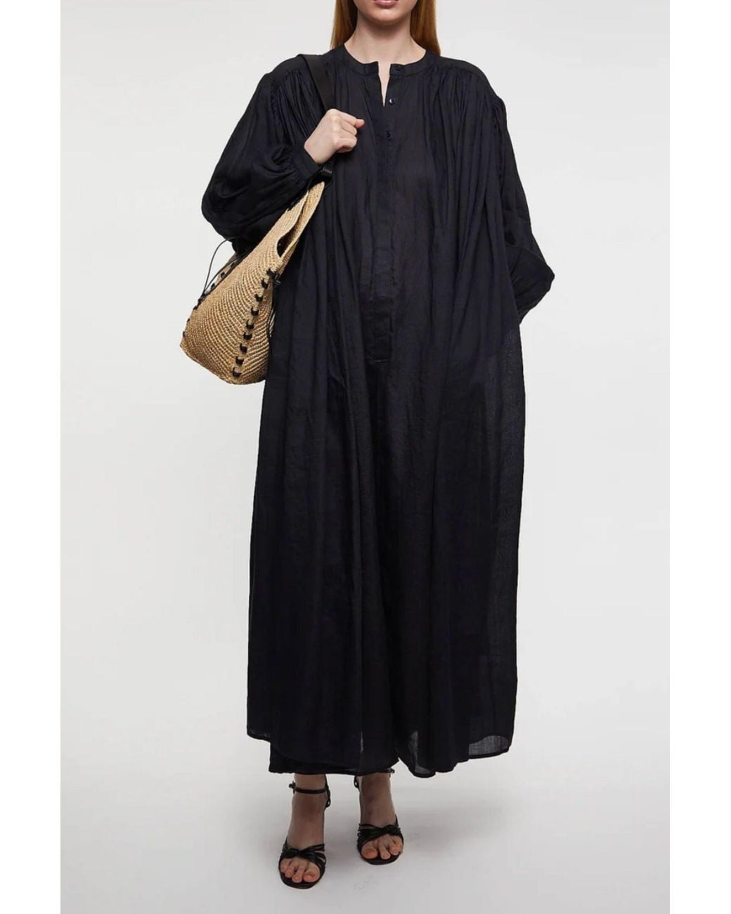 Rohe Black Oversized Ramie Maxi Dress