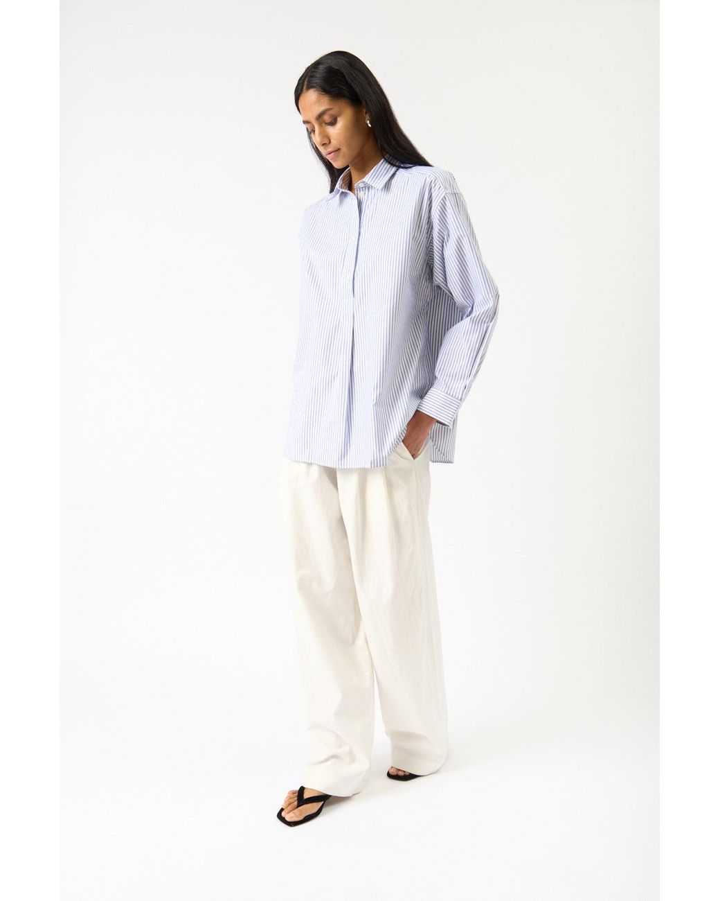 Totême White Striped Half-Placket Shirt