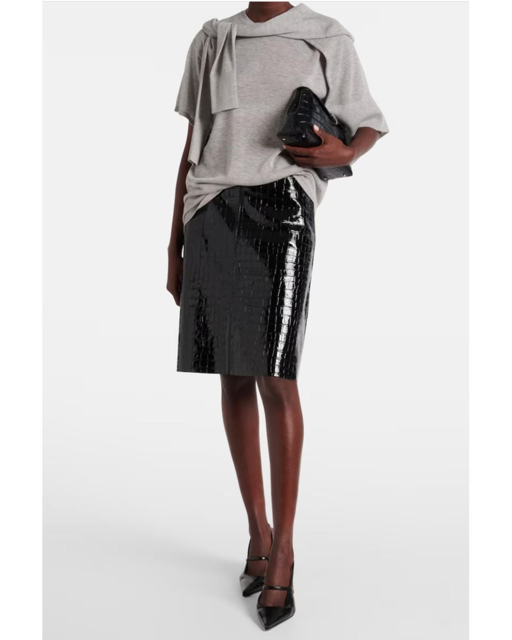Totême Black Croc-Embossed Skirt