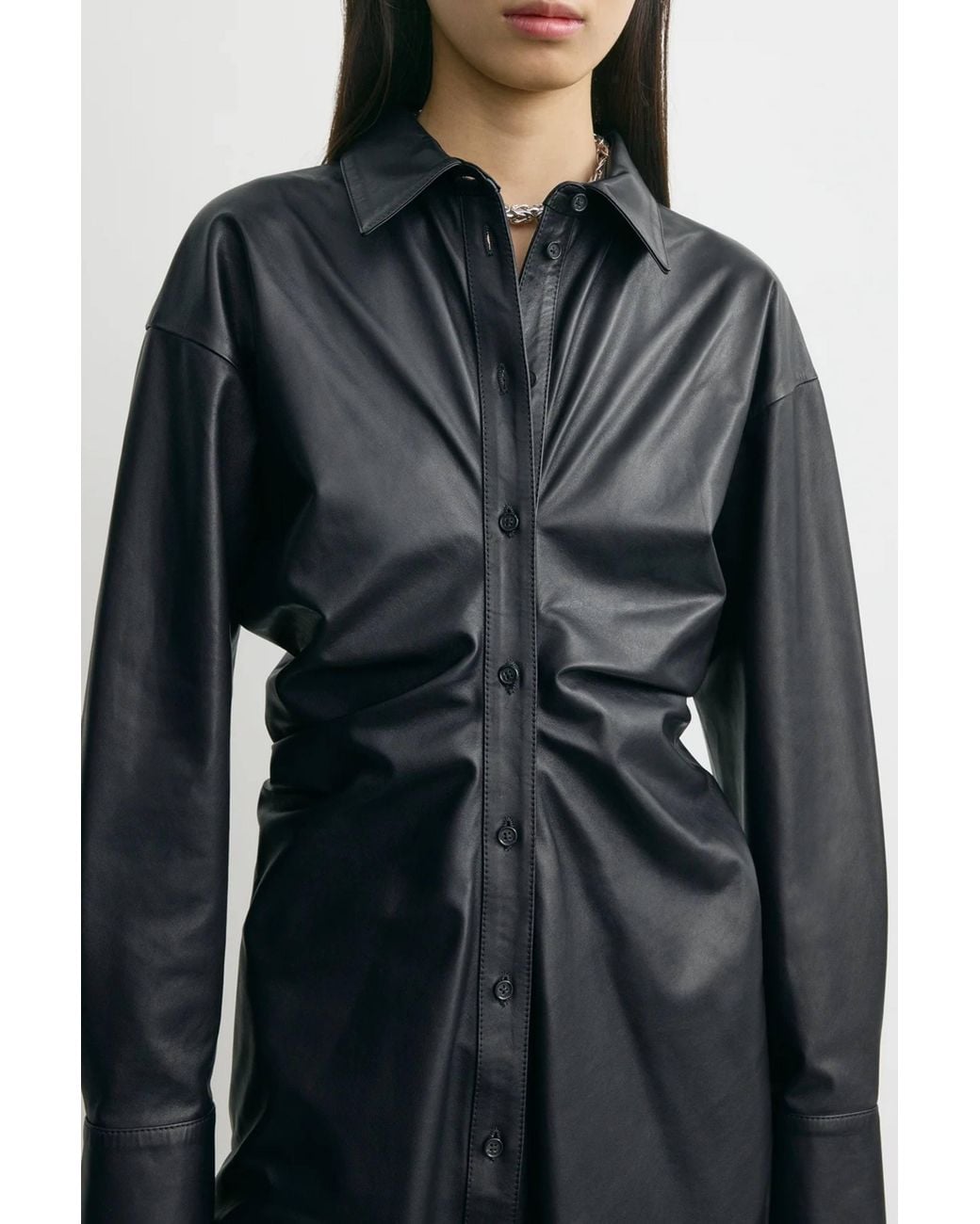 Totême  Black Leather Slouch Shirtdress
