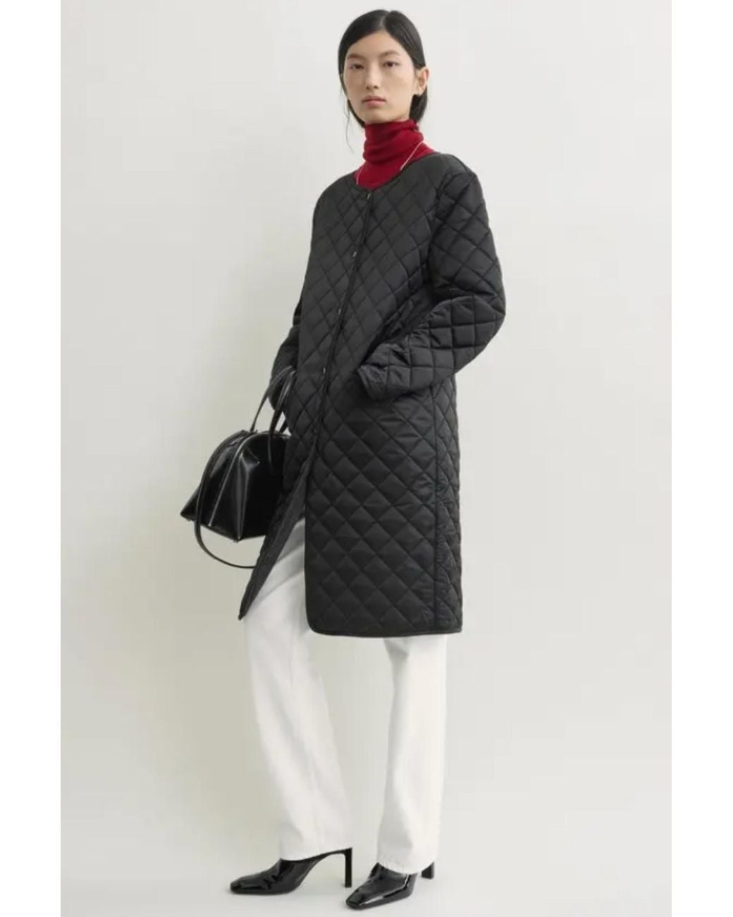 Totême Blue Quilted Collarless Coat