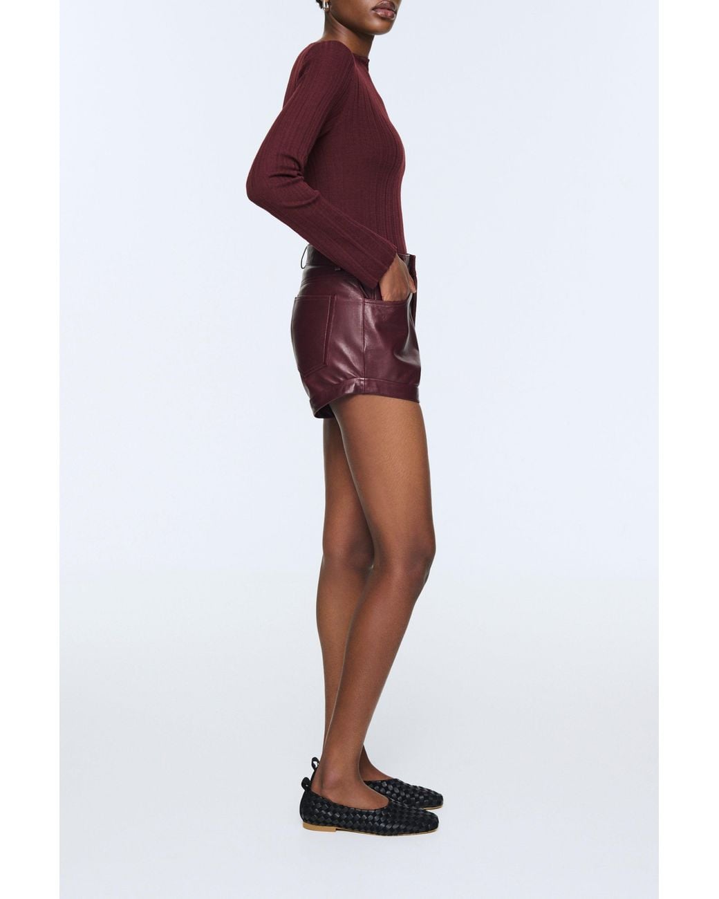 DUCIE Purple Elena Leather Shorts