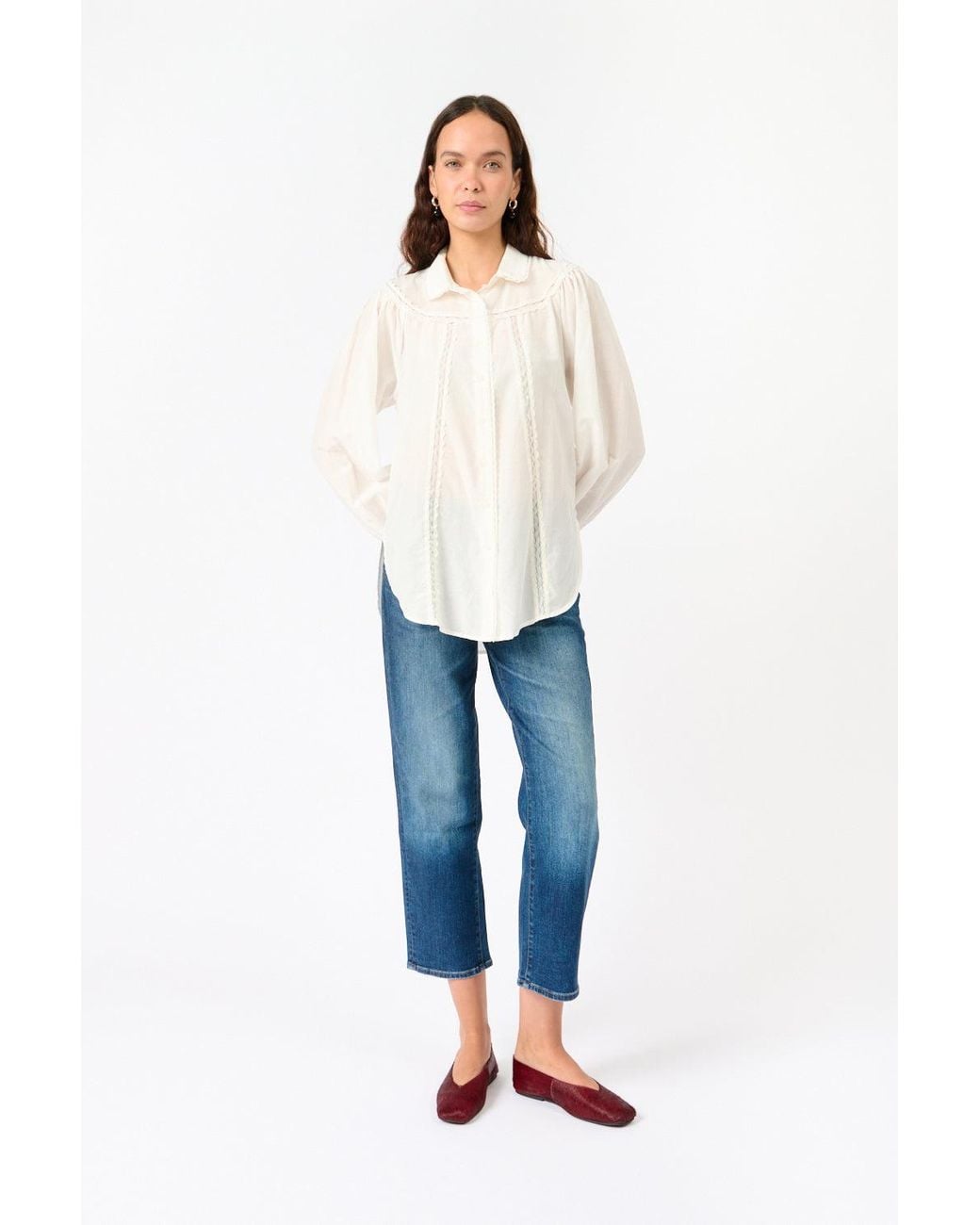 7 For All Mankind White Lace Trim Blouse