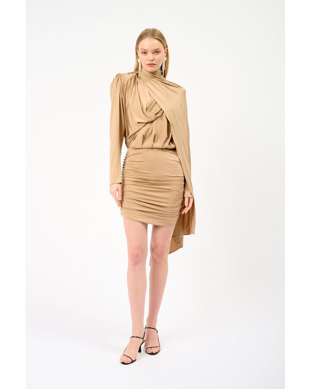 Magda Butrym White Draped Satin Mini Dress With Scarf
