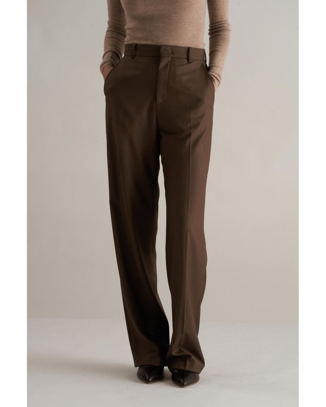 MARCÉLA LONDON Brown Kenza Wool Silk Trousers Coffee