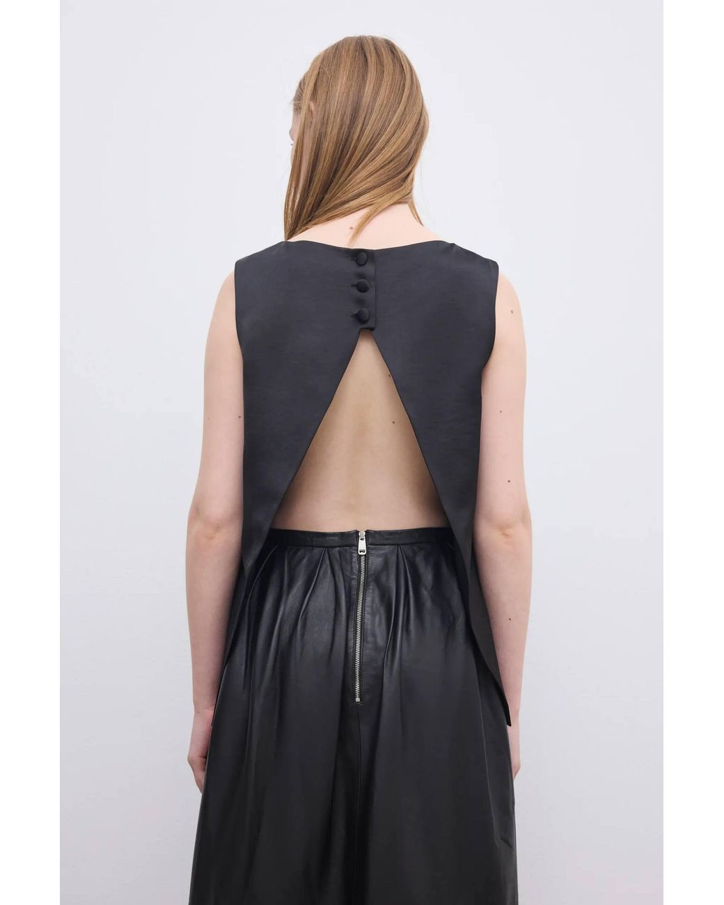 House of Dagmar Black Open Back Satin Top