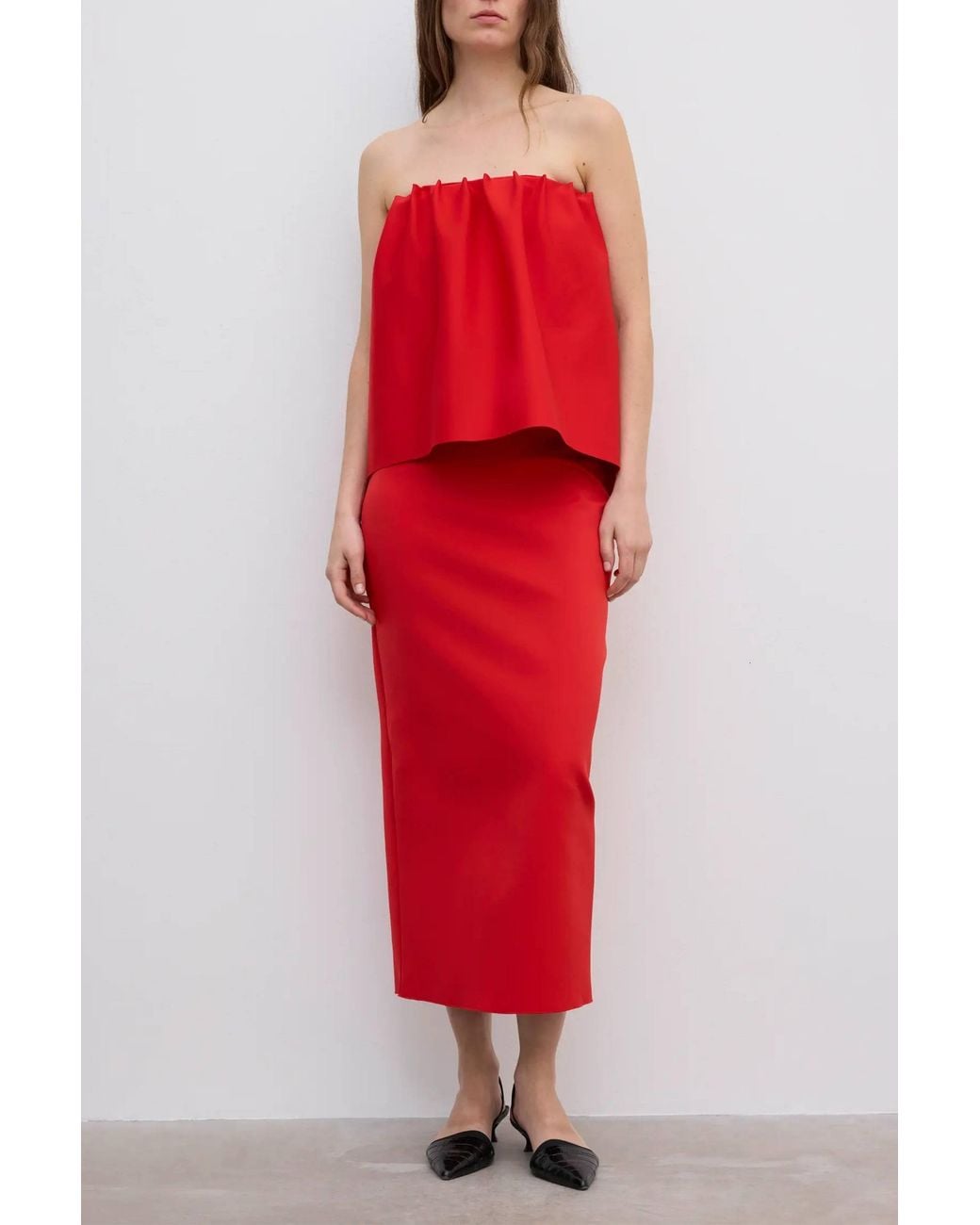 House of Dagmar Red Rouched Tube Dress