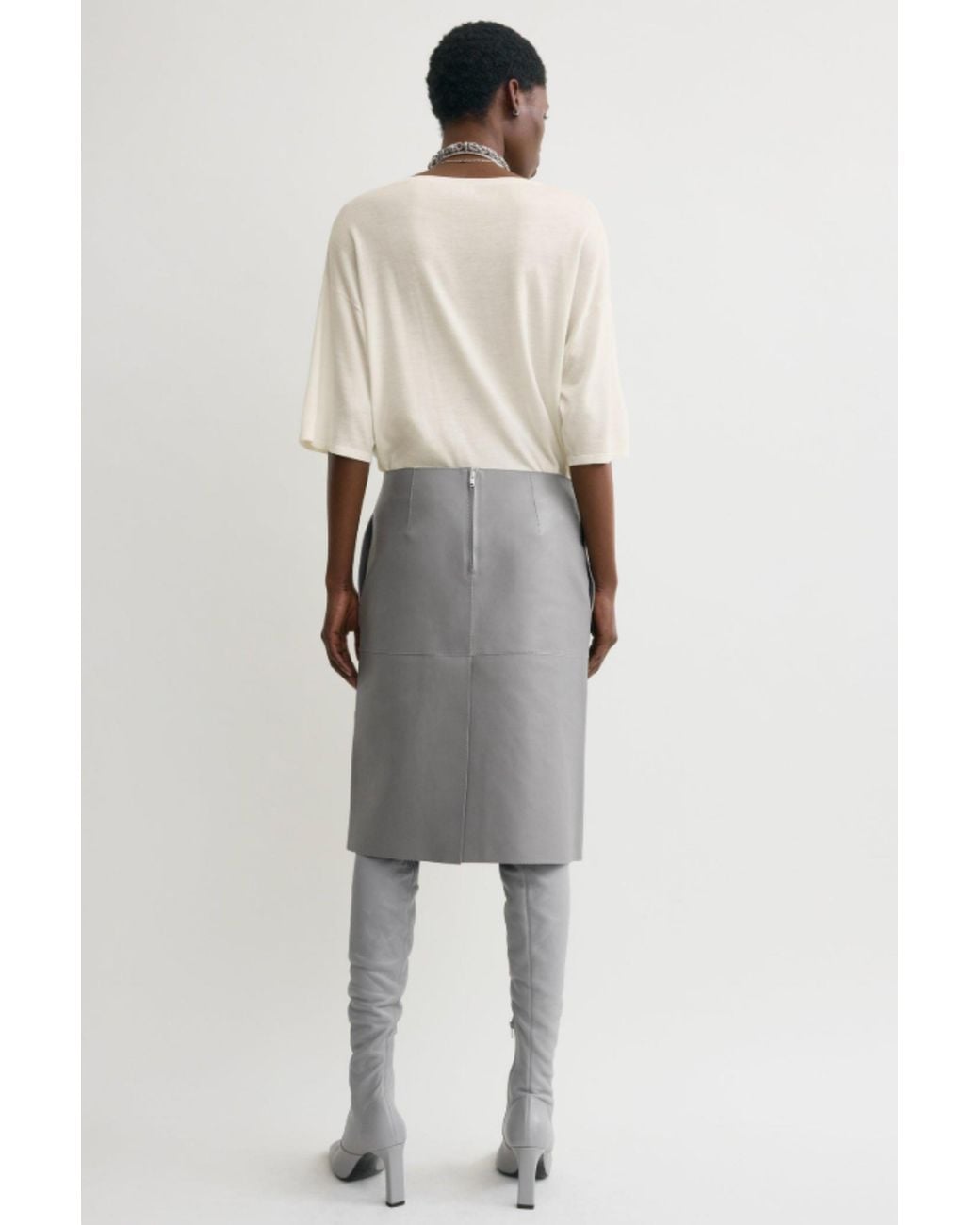 Totême  Gray Paneled Leather Skirt