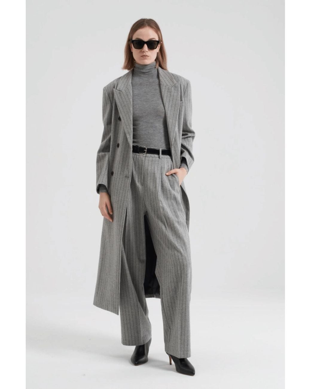 MARCÉLA LONDON Gray Gal Wool Pinstripe Trousers