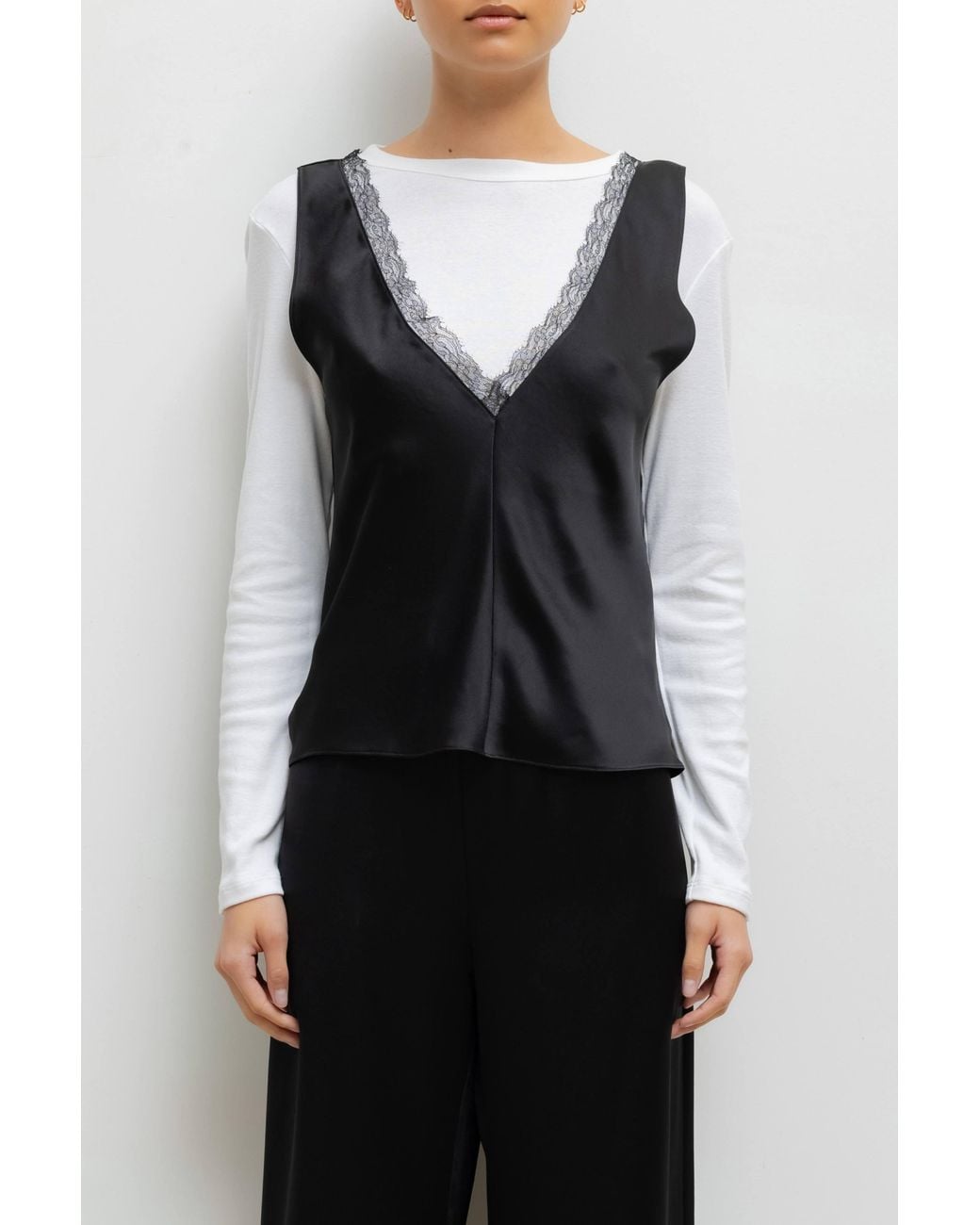Leset Black The Barb Lace V-Neck Tank