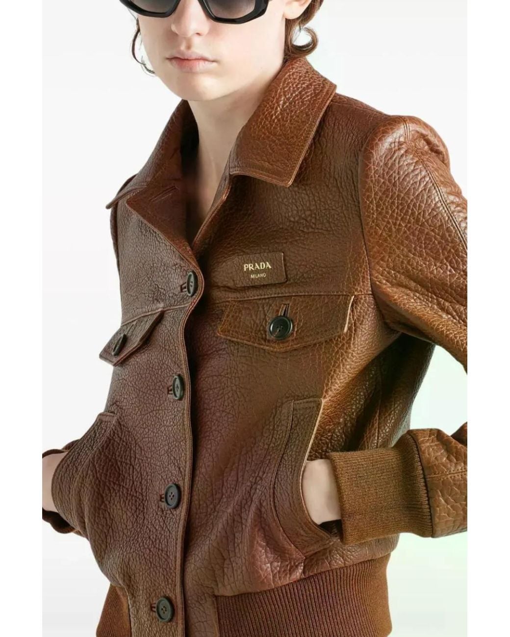 Prada Brown Crocodile-Embossed Leather Jacket
