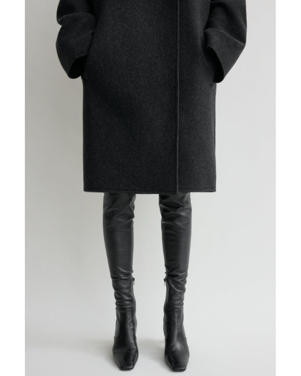 Totême Black Collarless Felt Coat