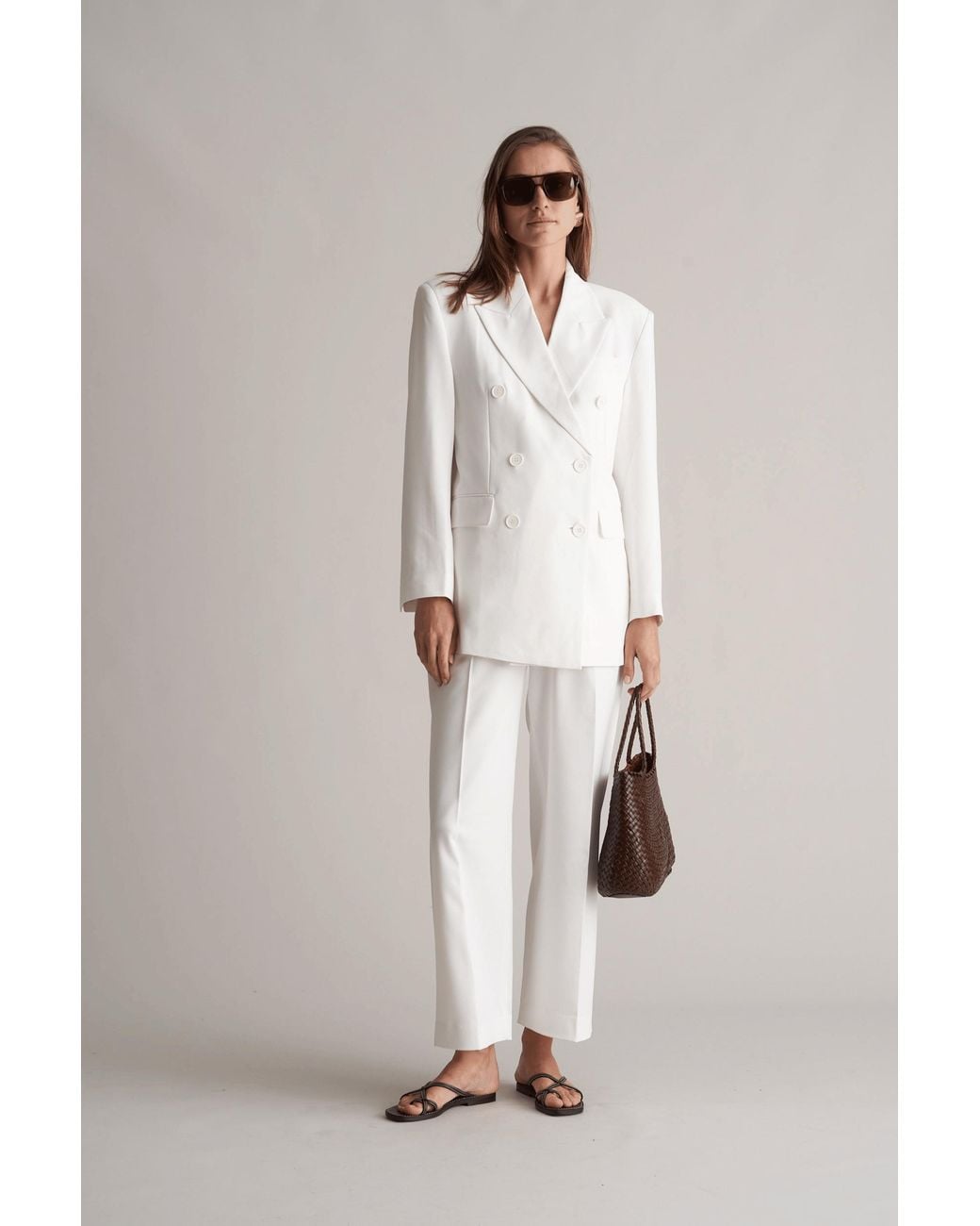MARCÉLA LONDON Natural Zoira Double Breasted Blazer Optic