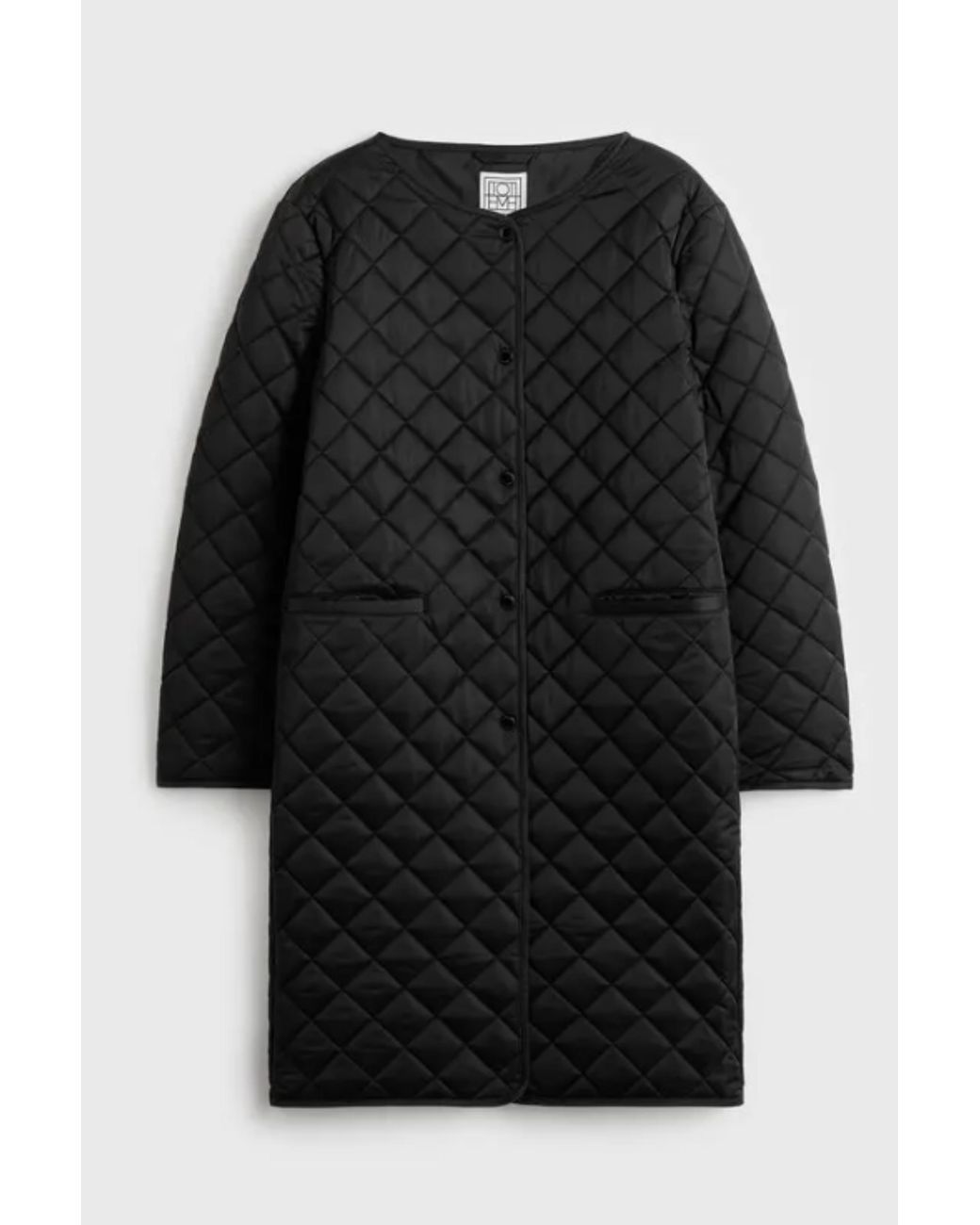 Totême Blue Quilted Collarless Coat
