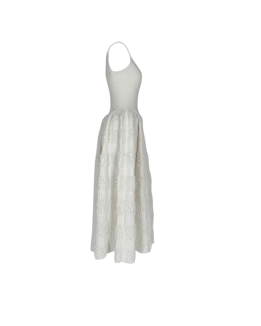 Alaïa White Textured Sleeveless Midi Dress