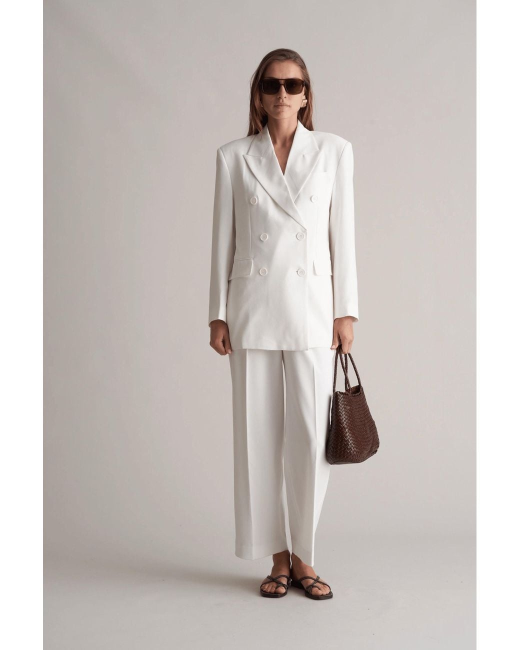 MARCÉLA LONDON Natural Zoira Double Breasted Blazer Optic