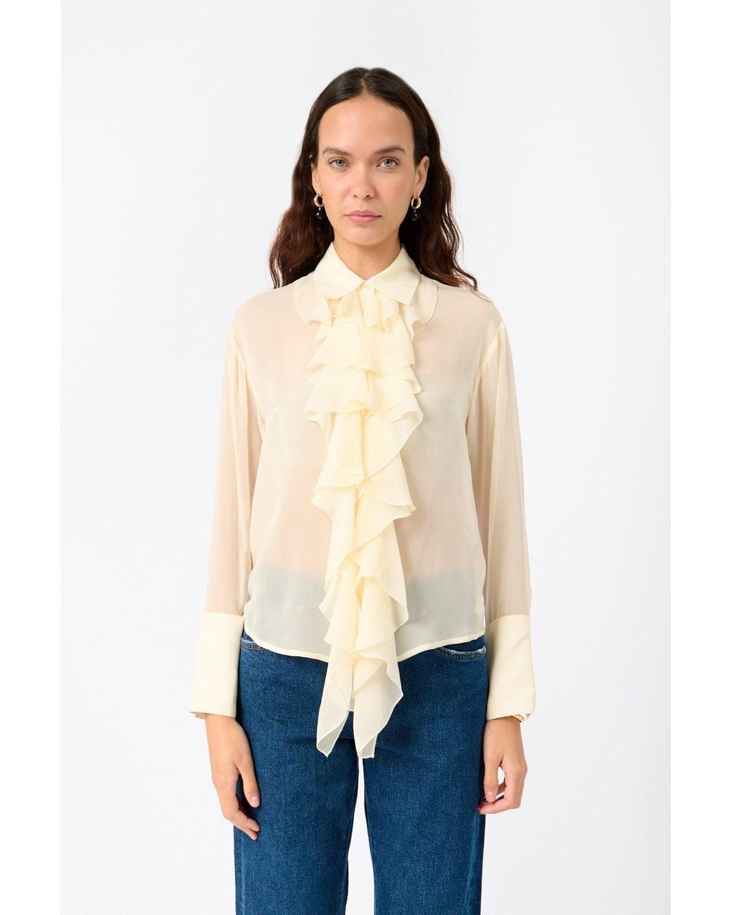 7 For All Mankind Blue The Solidarity Star Ruffle Shirt