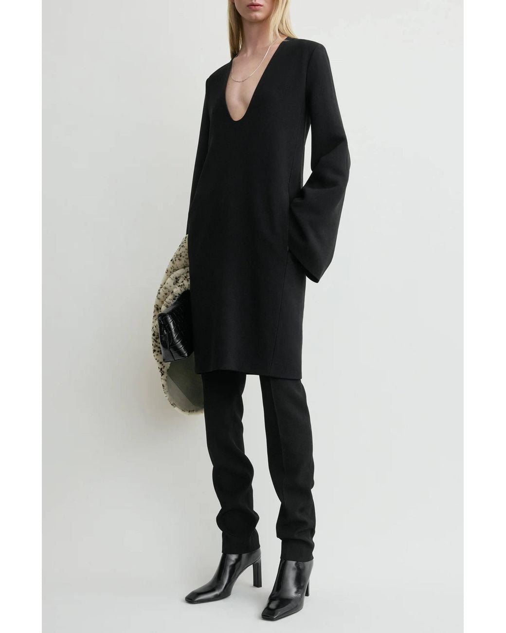 Totême Black Short Bell-Sleeve Dress