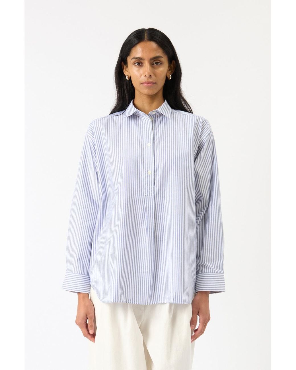 Totême White Striped Half-Placket Shirt