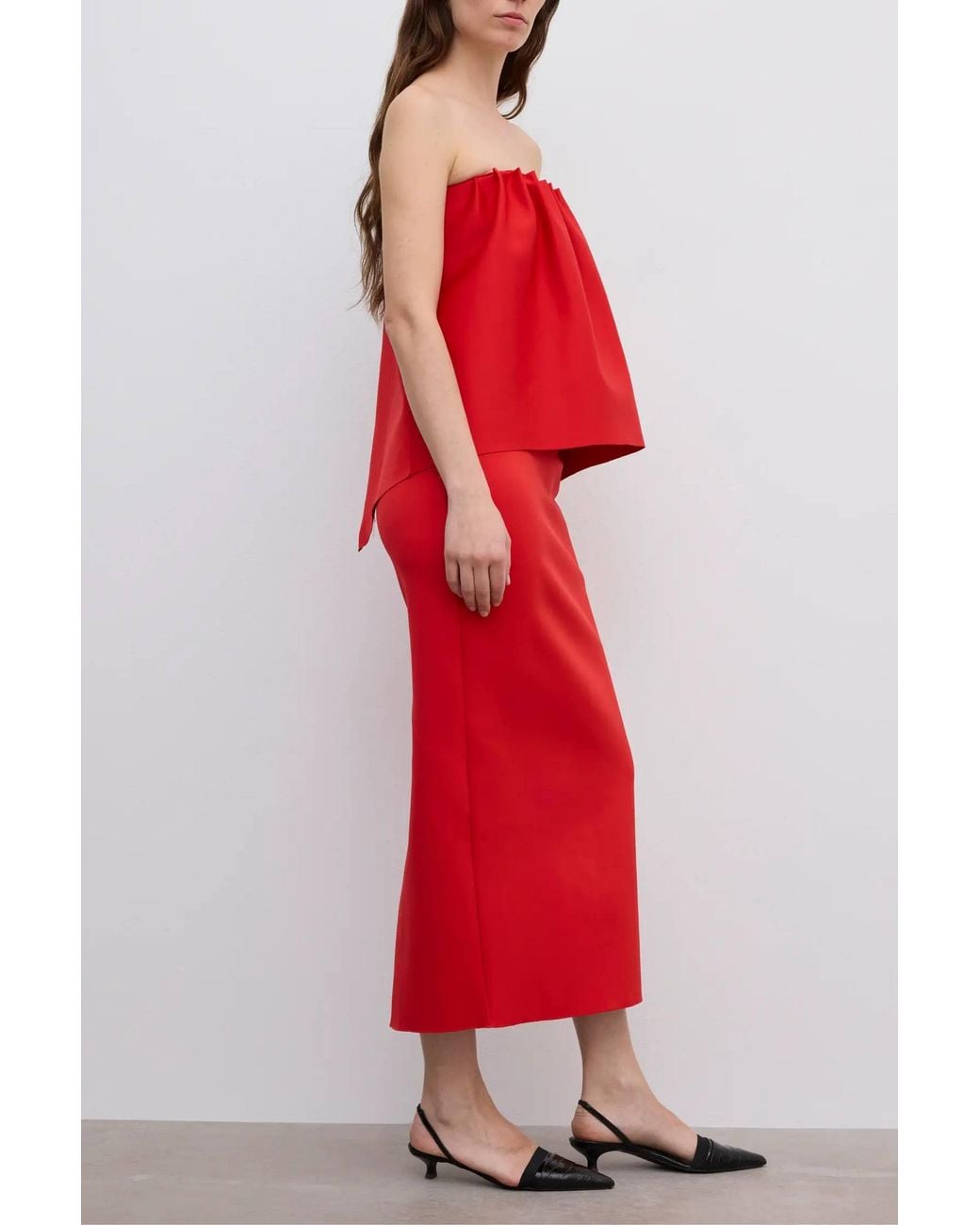 House of Dagmar Red Rouched Tube Dress