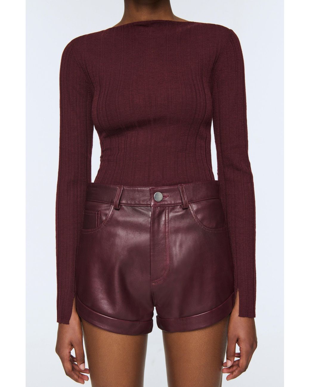 DUCIE Purple Elena Leather Shorts