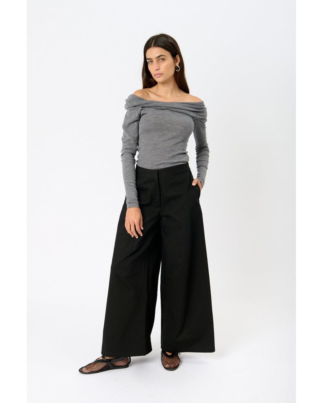 Jil Sander Black Cotton Wide Leg Pants
