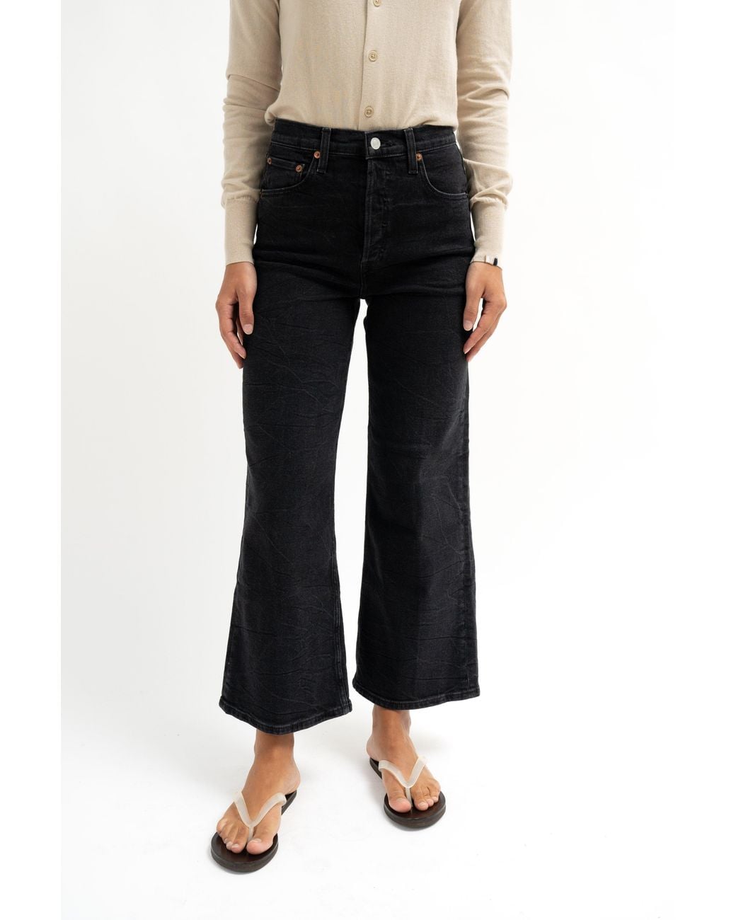 Re/done Black High Rise Wide Leg Crop