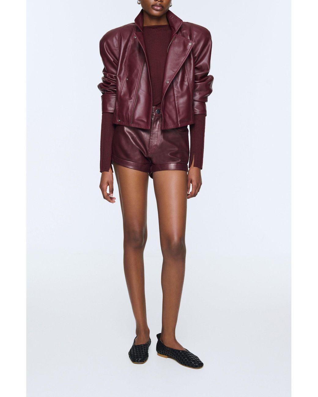 DUCIE Purple Elena Leather Shorts