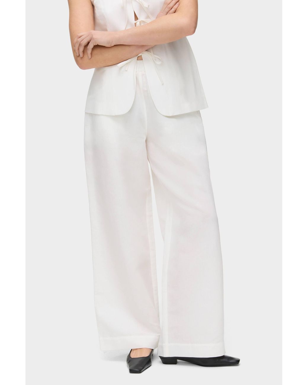 ALIGNE White Alara Linen Wide Leg Trouser