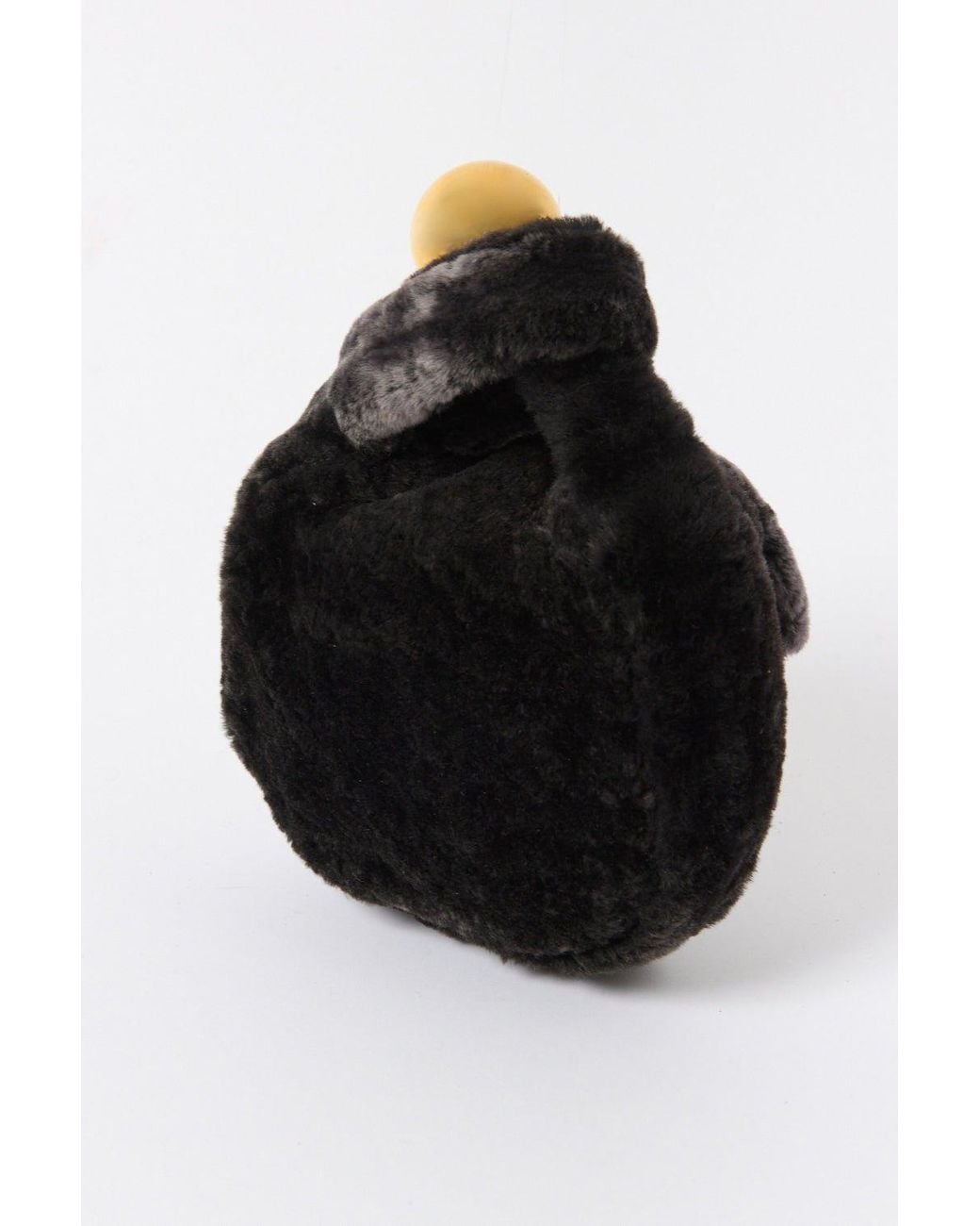 Jil Sander Black Shearling Sphere Clutch Bag