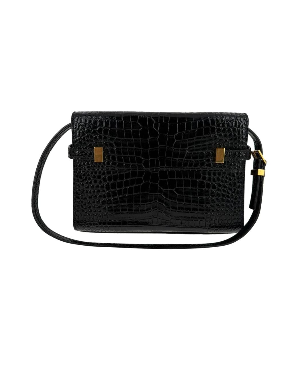 Saint Laurent Black Croc Embossed Manhattan Shoulder Bag