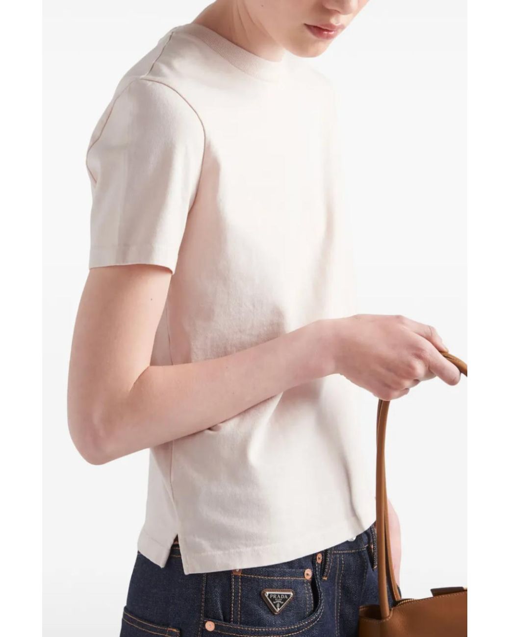 Prada White Heavy Cotton Blush T-Shirt