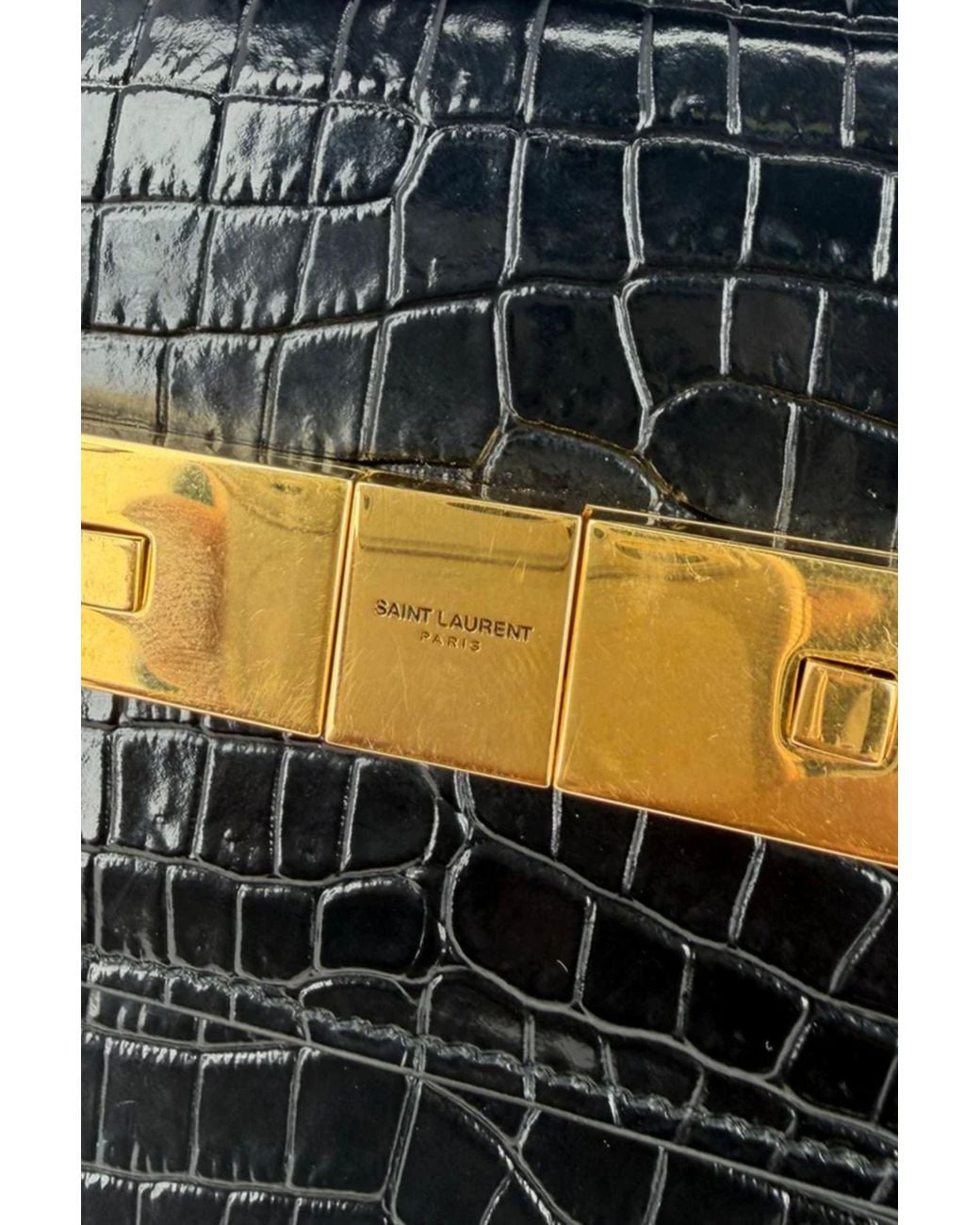 Saint Laurent Black Croc Embossed Manhattan Shoulder Bag