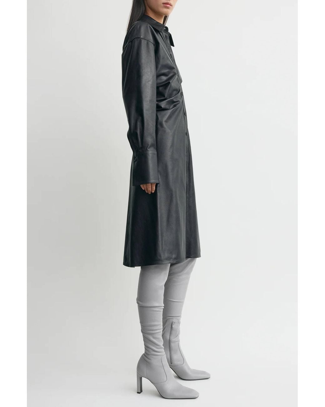Totême  Black Leather Slouch Shirtdress
