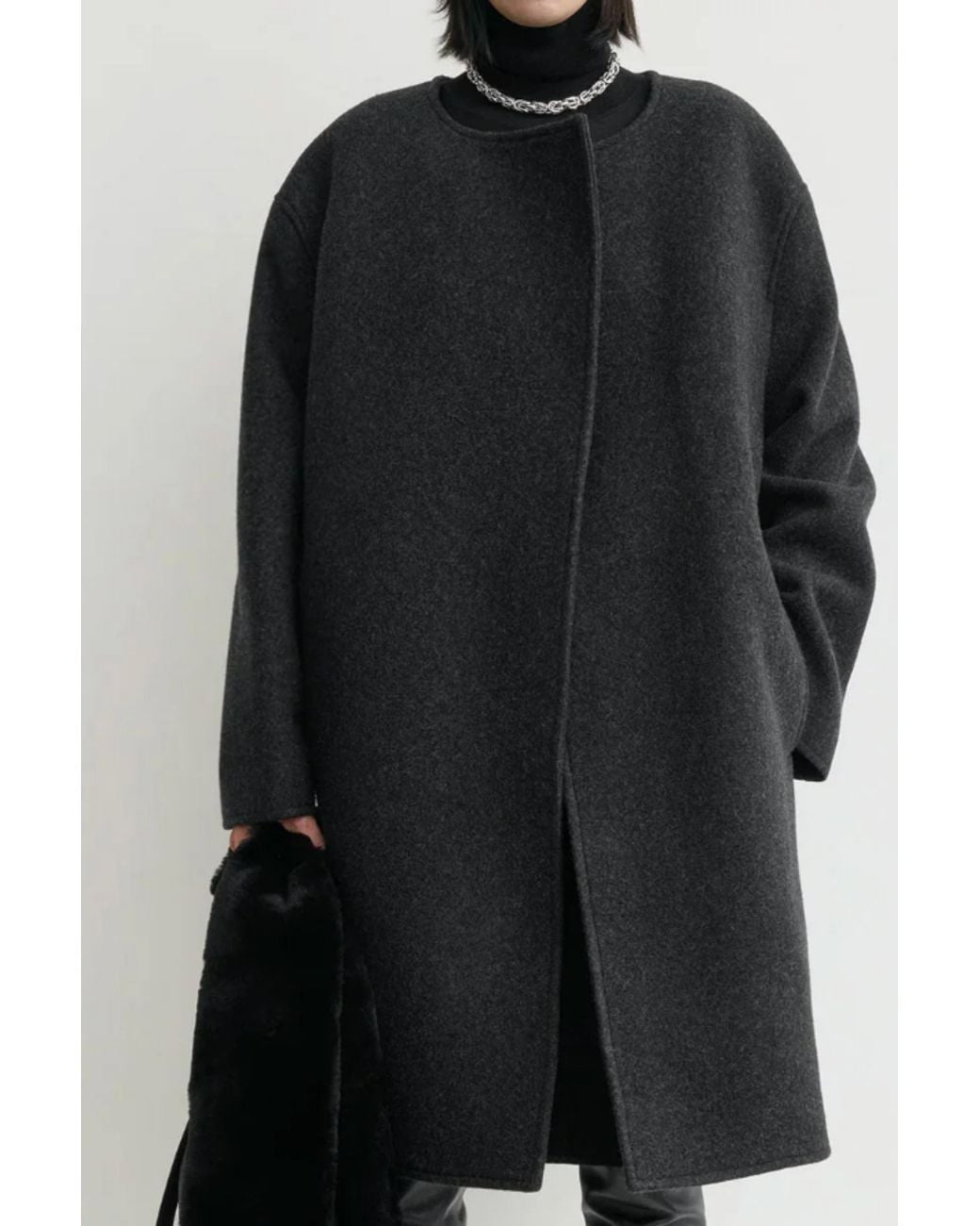Totême Black Collarless Felt Coat