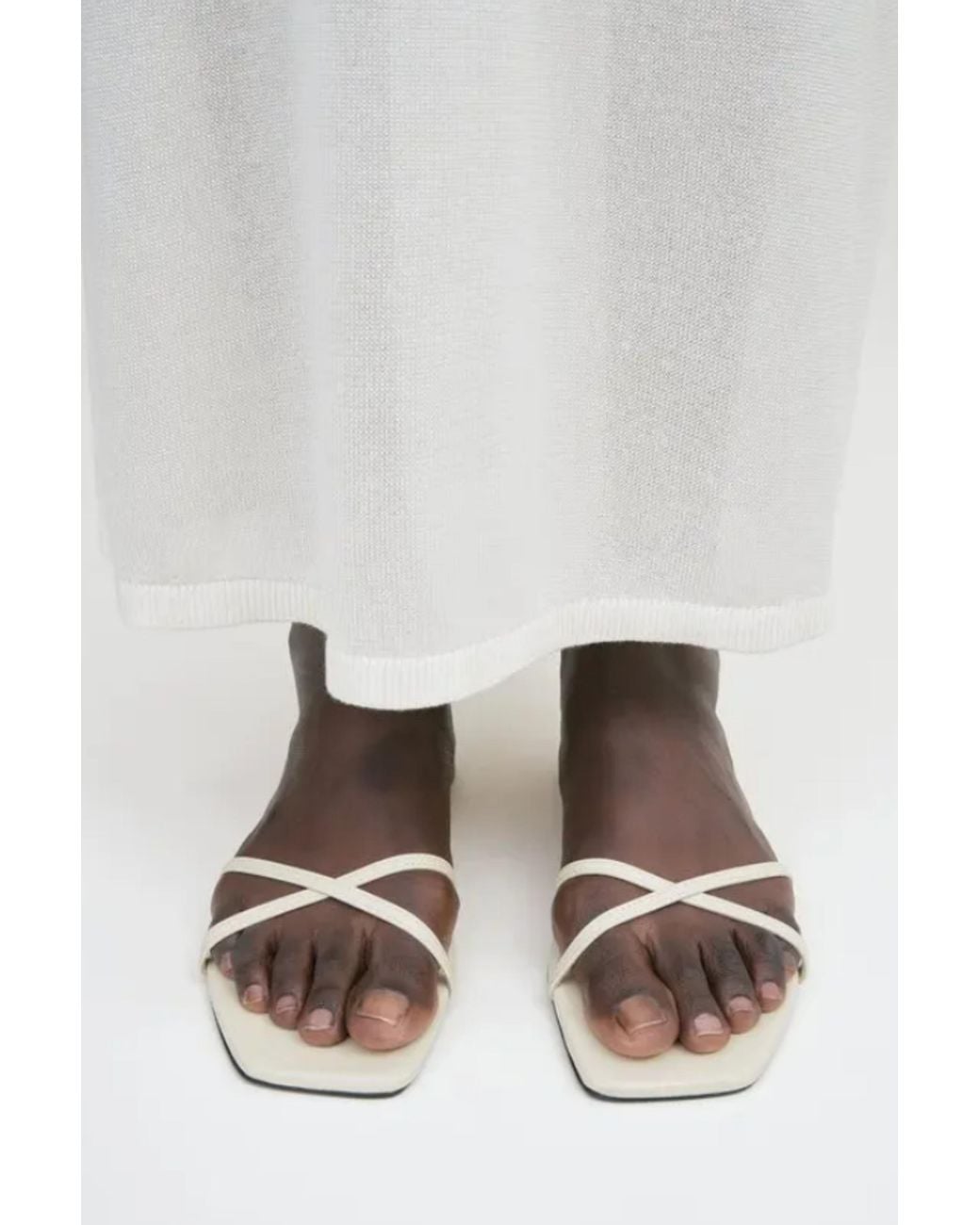Totême White Leather Crossover Slides Off