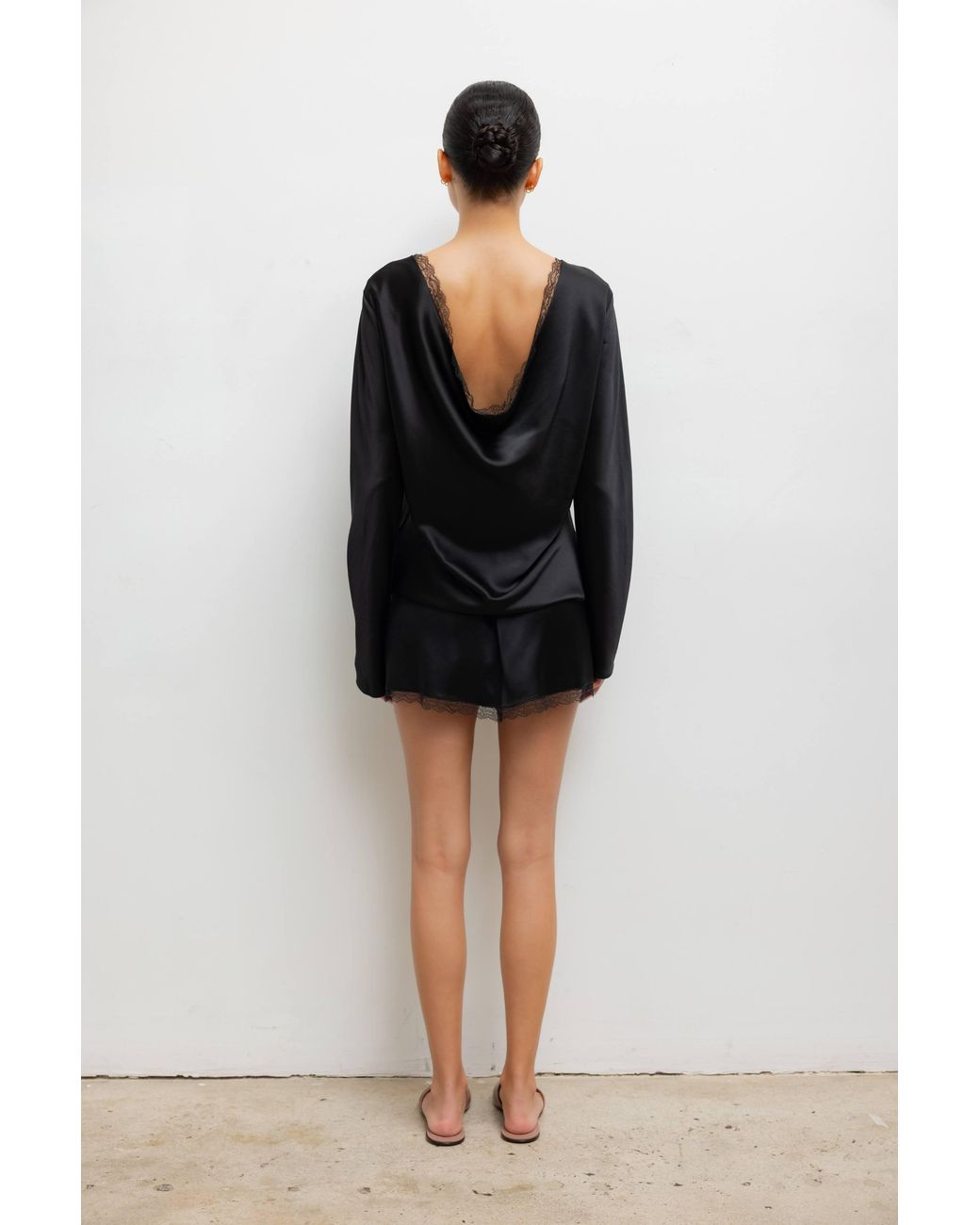 Leset Black Barb Lace Low Back Top