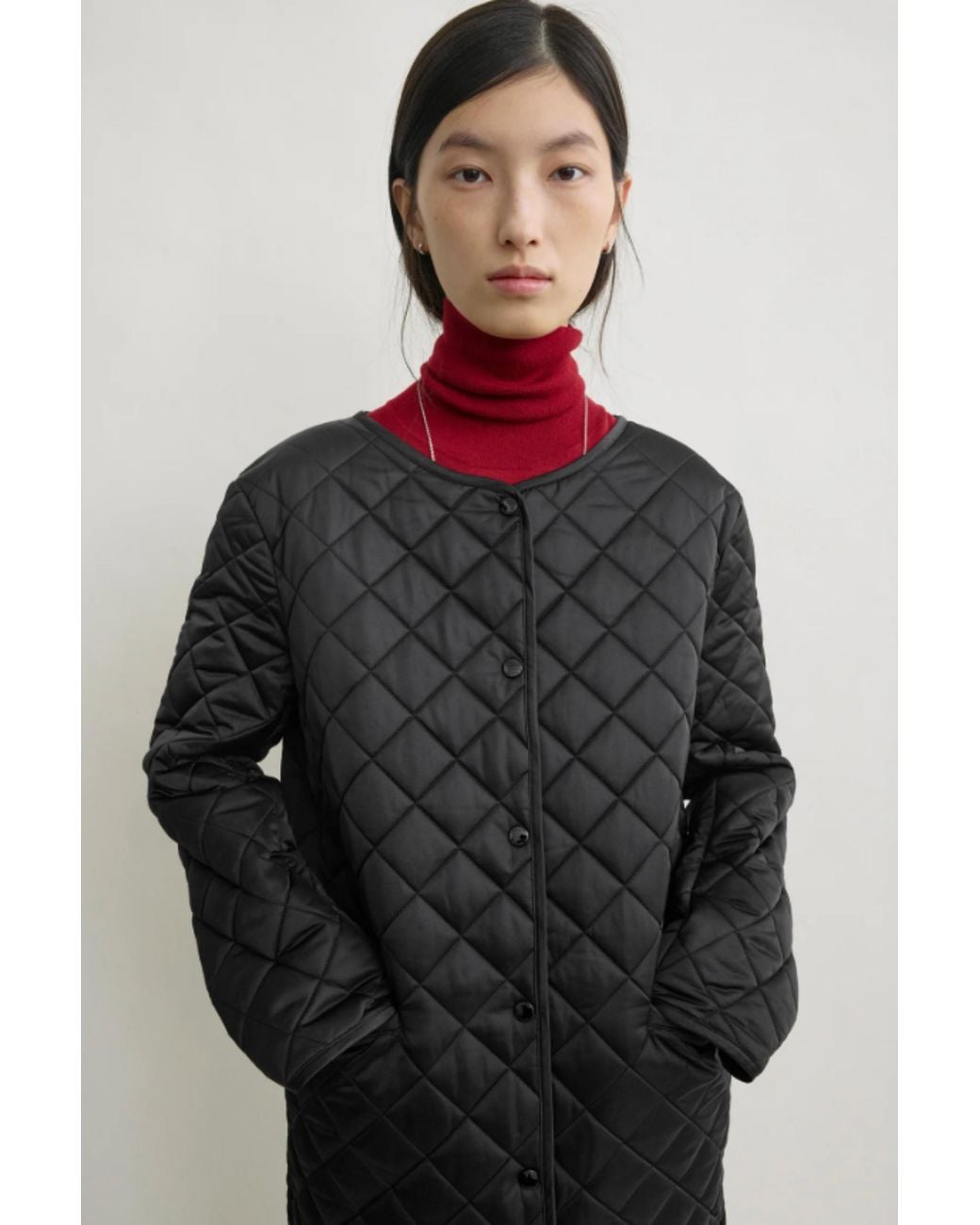 Totême Blue Quilted Collarless Coat