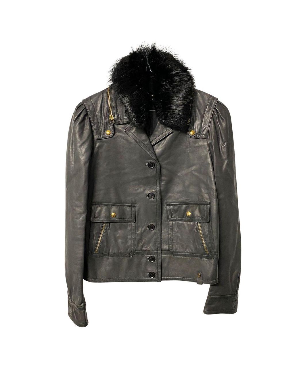 Gucci Black Jacket With Fur Collar Detail