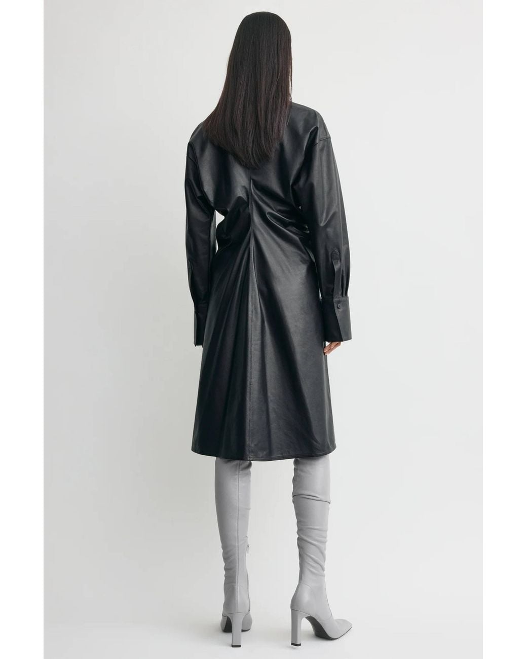 Totême  Black Leather Slouch Shirtdress