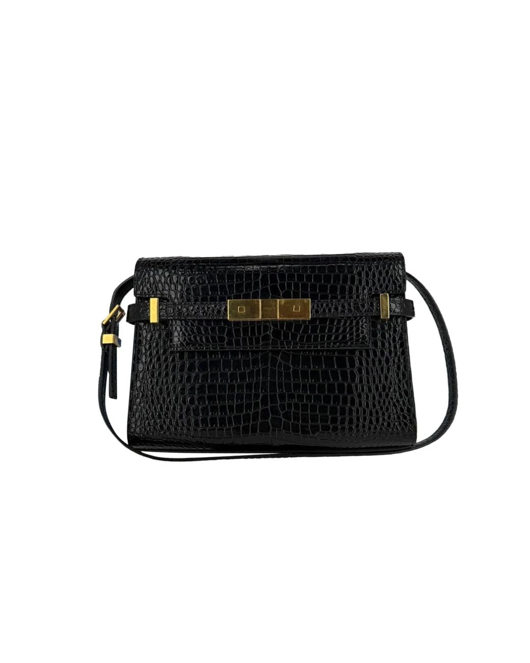Saint Laurent Black Croc Embossed Manhattan Shoulder Bag