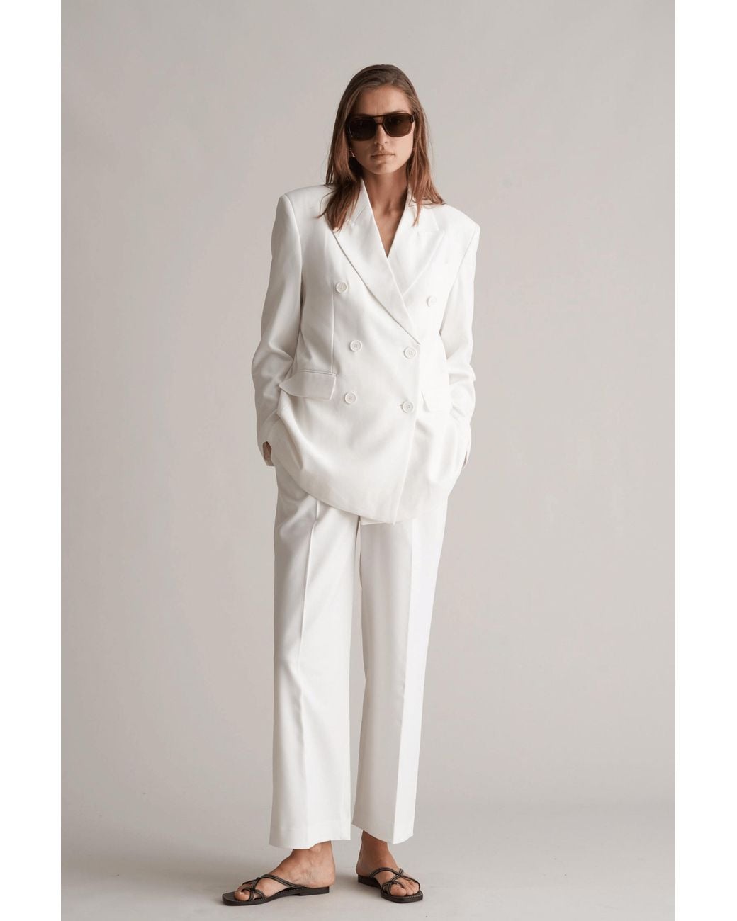 MARCÉLA LONDON Natural Zoira Double Breasted Blazer Optic