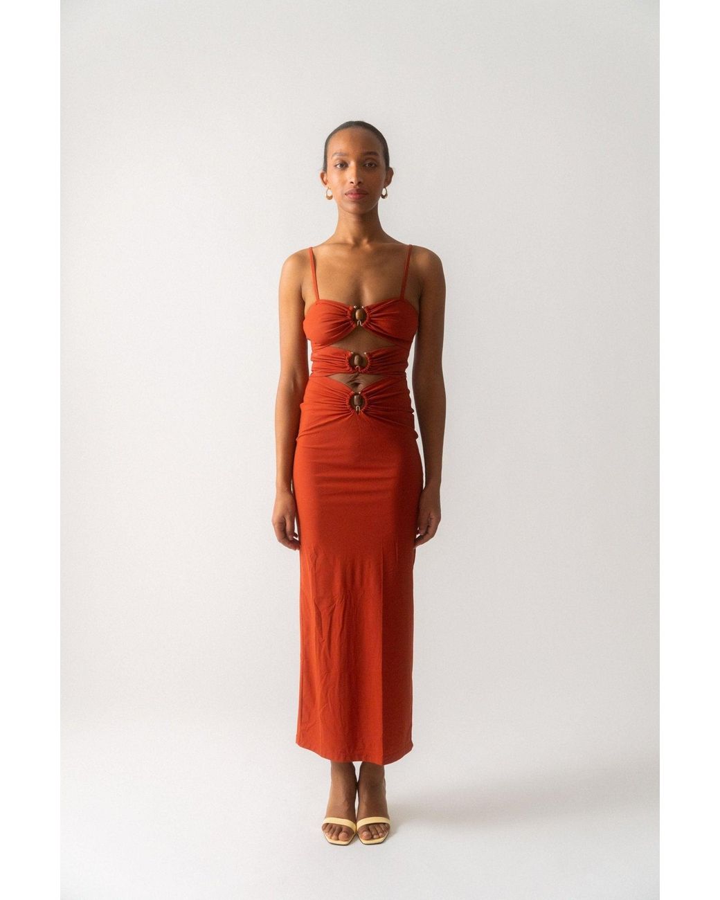 Christopher Esber Red Crystal Orbit Column Dress
