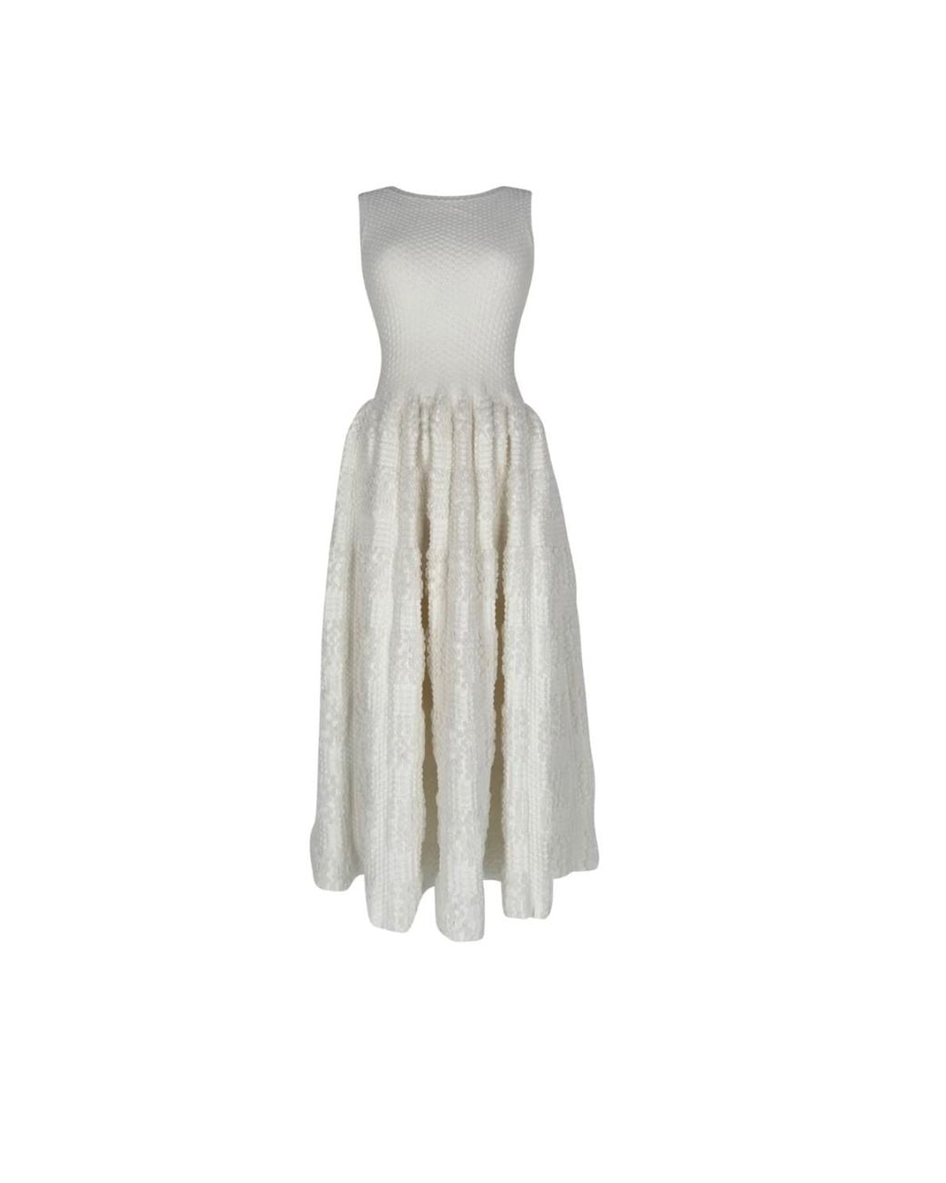 Alaïa White Textured Sleeveless Midi Dress