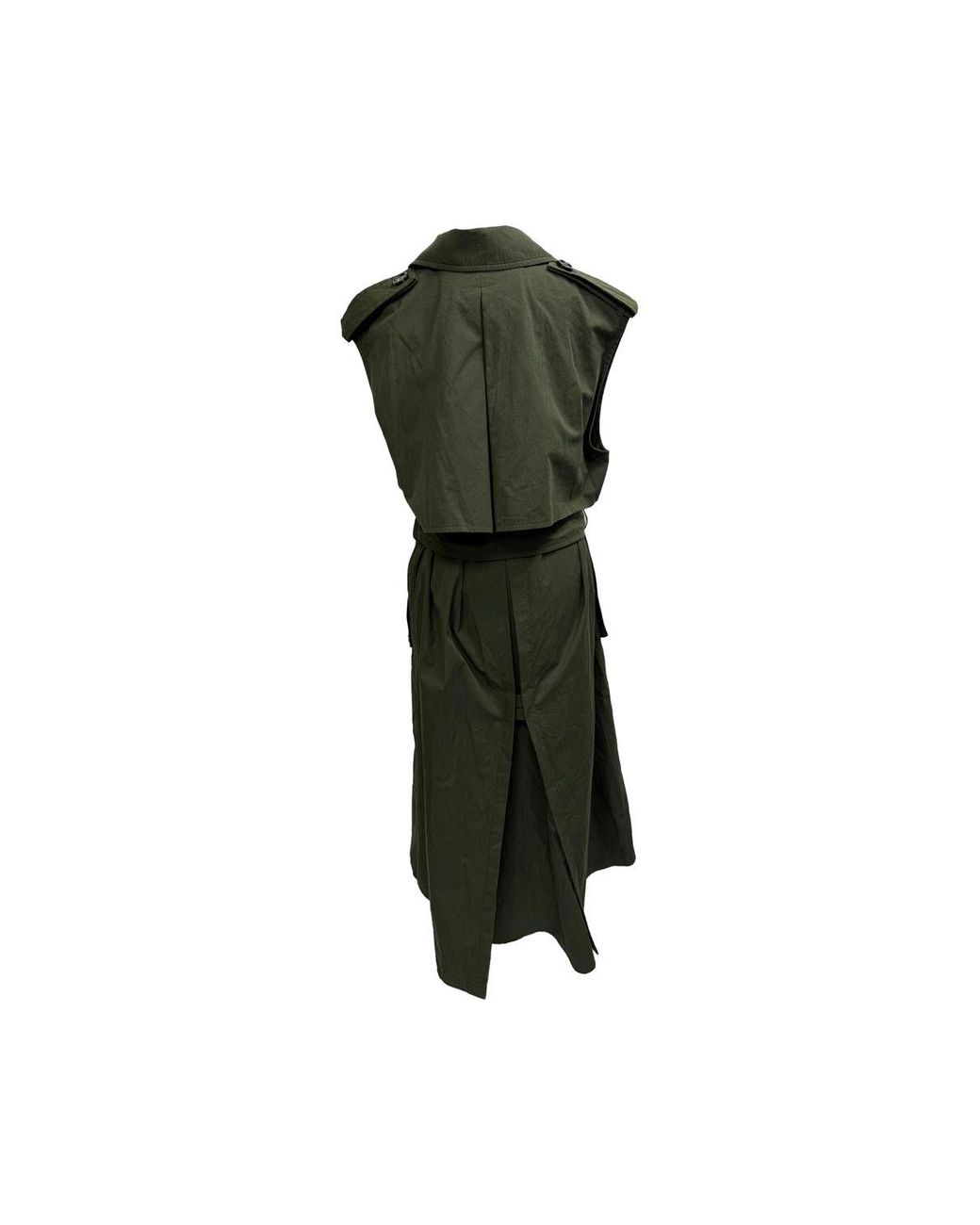 Bottega Veneta Green Double-Breasted Sleeveless Trench Coat
