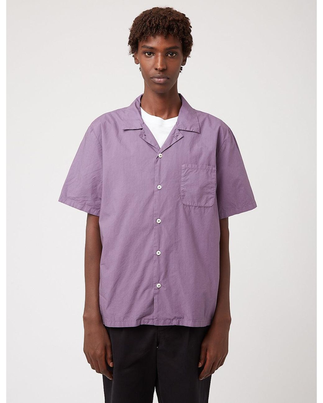 BHODE Purple Revere Collar Shirt (Italian Poplin) for men