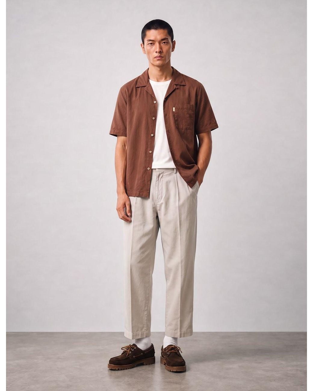 BHODE Brown Cuca Short Sleeve Shirt (Linen) for men