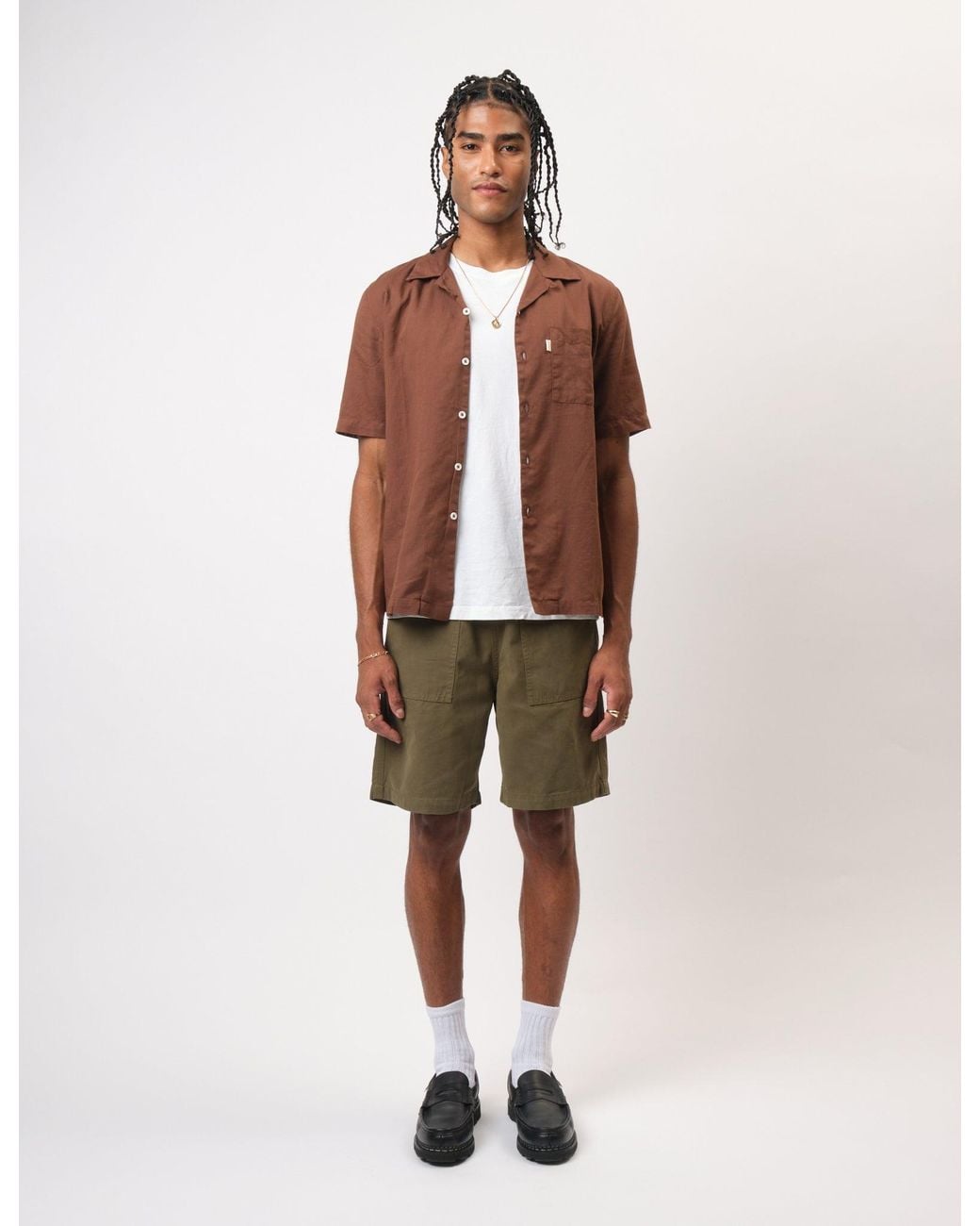 BHODE Brown Cuca Short Sleeve Shirt (Linen) for men